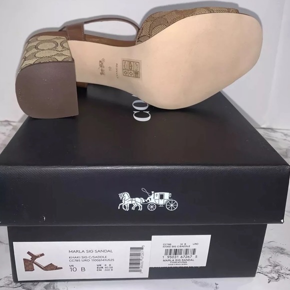 Coach Women Marla In Signature Jacquard Logo Sandals Block Heel Khaki Sz 10 NWB - Picture 9 of 12